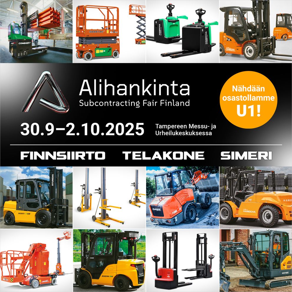 Alihankinta 2025. Kylkitrukista vastapainotrukkeihin, minikaivinkoneesta pyöräkuormaajaan ja henkilönostimista tavaranostimeen!