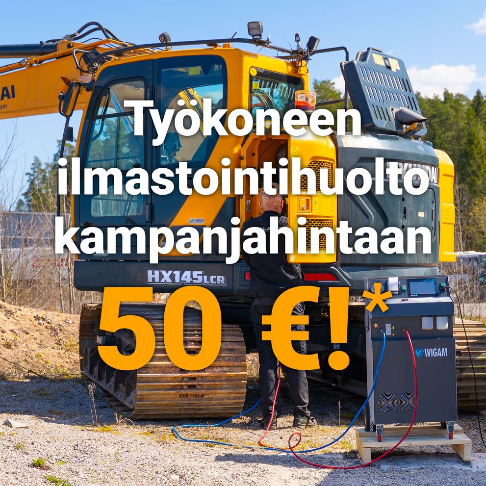 Työkoneen ilmastointihuolto kampanjahintaan 50 €