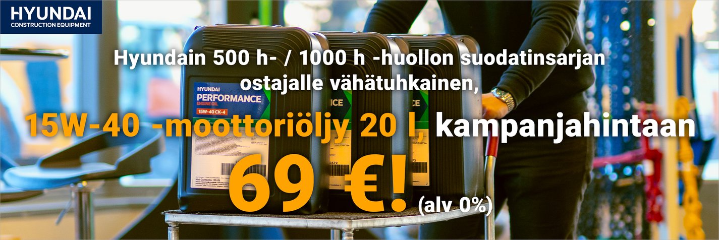 Telakoneen kampanja. Osta suodatinsarja, saat 15W-40 -moottoriöljyn 20 litraa kampanjahintaan 69 €!
