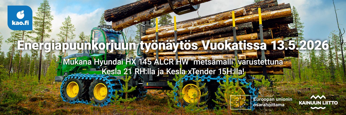 Telakone on mukana Kainuun ammattiopiston järjestämässä energiapuun hakkuunäytöksessä keskiviikkona 13.5.2026 klo 10 alkaen.